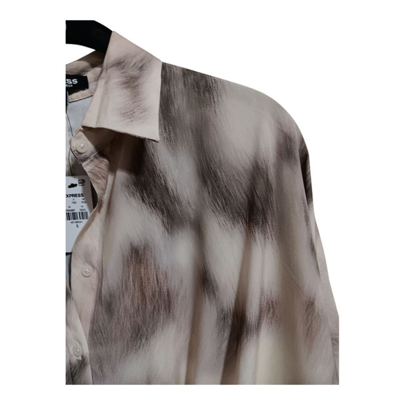 Express NWT Neutral Watercolor Portofino Half Button Up Midi Shirt Dress NWT - Picture 7 of 15